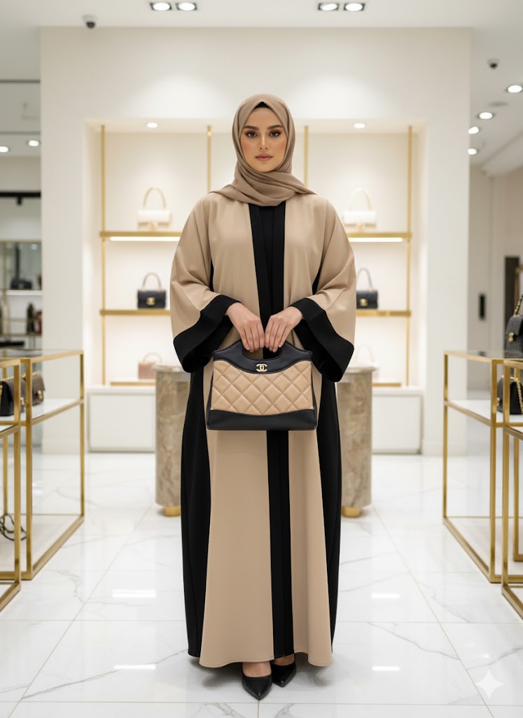 CHANEL Women’s Quilted Leather Handbag – Beige & Black Designer Purse | Luxury Fashion Bag Dubai